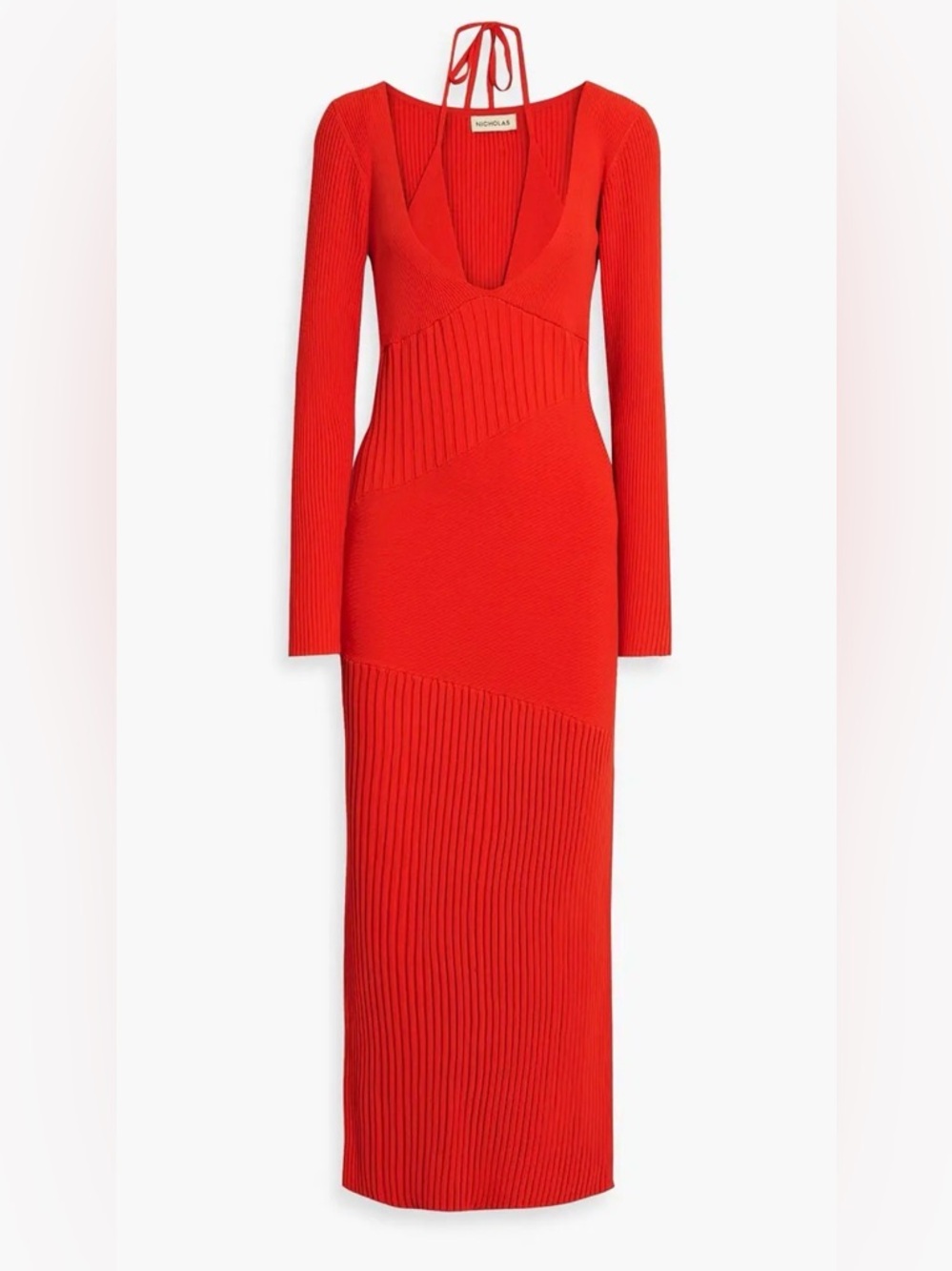 NICHOLAS Althea Knit Halter Mixed Rib Midi Dress